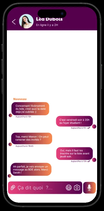 Écran messagerie de l’application